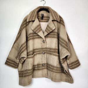 Marla Wynne Graphic Plaid Wool Blend Coat Womens XS Boho Quiet Luxury Feminine